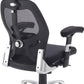 Black office chair with mesh back and adjustable armrests on a white background