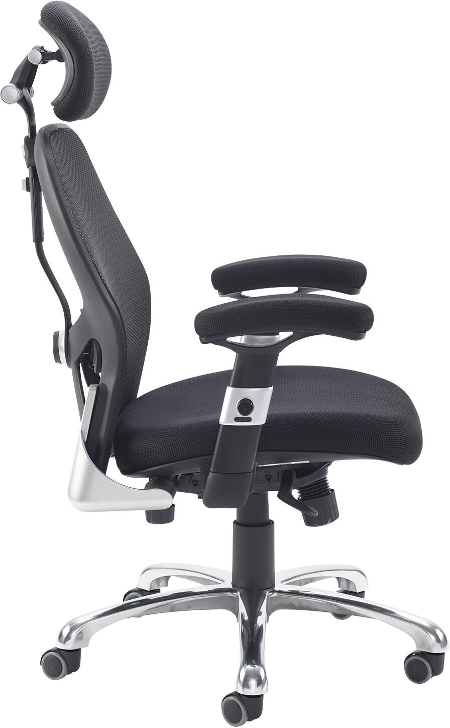 Black office chair with ergonomic design on a white background
