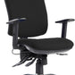 Black office chair with adjustable arms on a white background