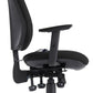 Black office chair with adjustable armrests on a white background