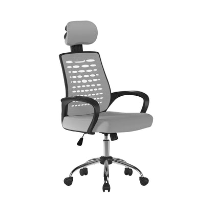 Gray office chair with mesh backrest on a white background