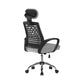 Black office chair with mesh back on a white background