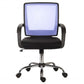 Blue office chair with mesh backrest on a white background