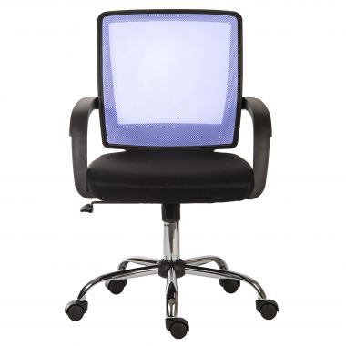 Blue office chair with mesh backrest on a white background