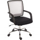 A white mesh office chair with a durable fabric seat, reclining function, and adjustable seat height. It includes armrests and a five-star base with caster wheels.