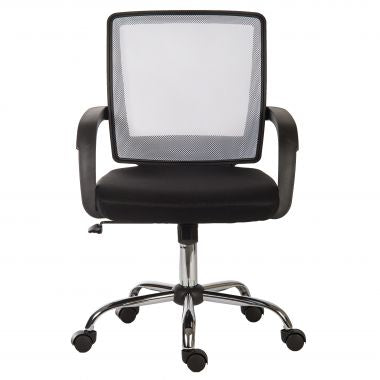 White office chair with mesh backrest on a white background