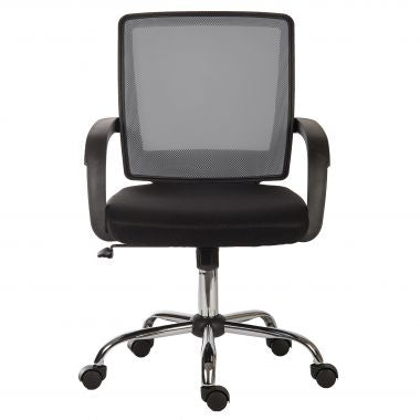 Black office chair with mesh backrest on a white background