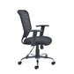 Black office chair with mesh backrest on a white background