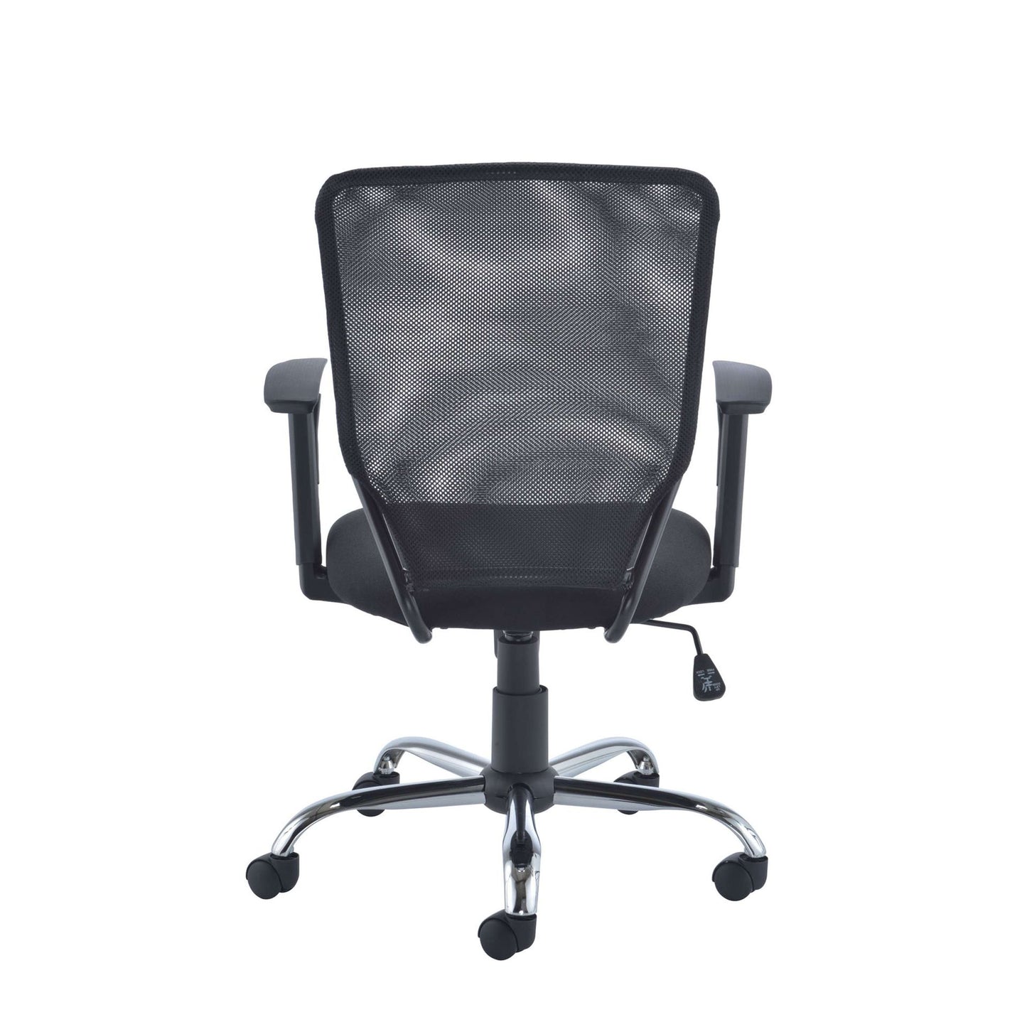 Black office chair with mesh backrest on a white background