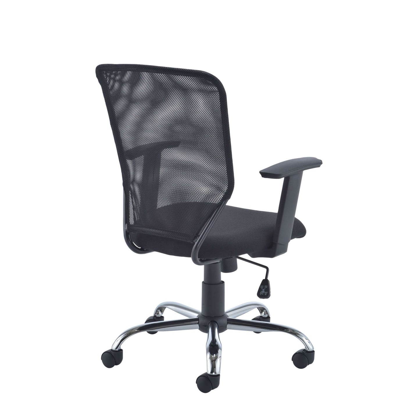 Black office chair with mesh backrest on a white background