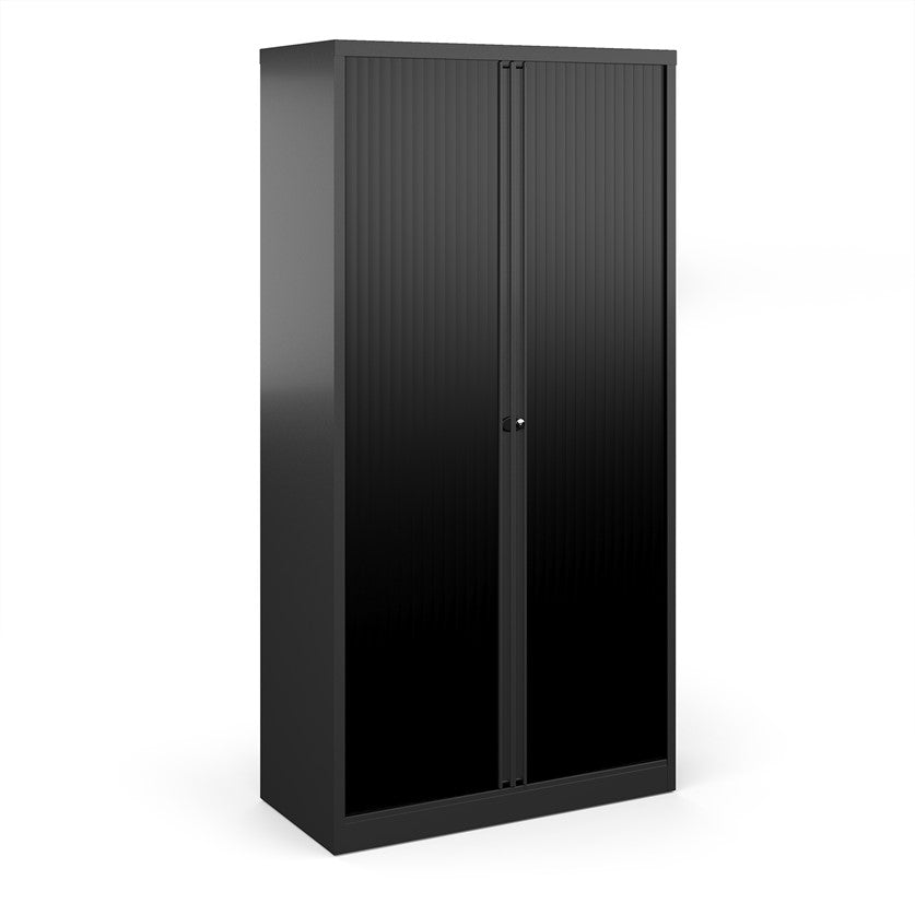 A black tall cabinet.