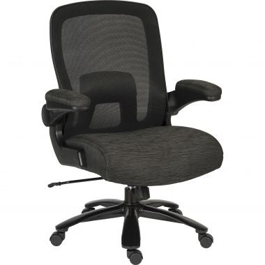 Black office chair with mesh backrest on a white background
