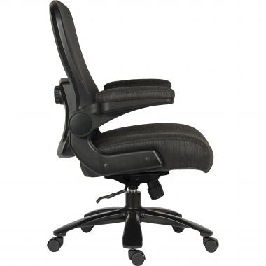 Black office chair with adjustable features on a white background