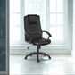 Black office chair in a bright room with large windows