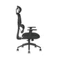 Black office chair with adjustable armrests on a white background
