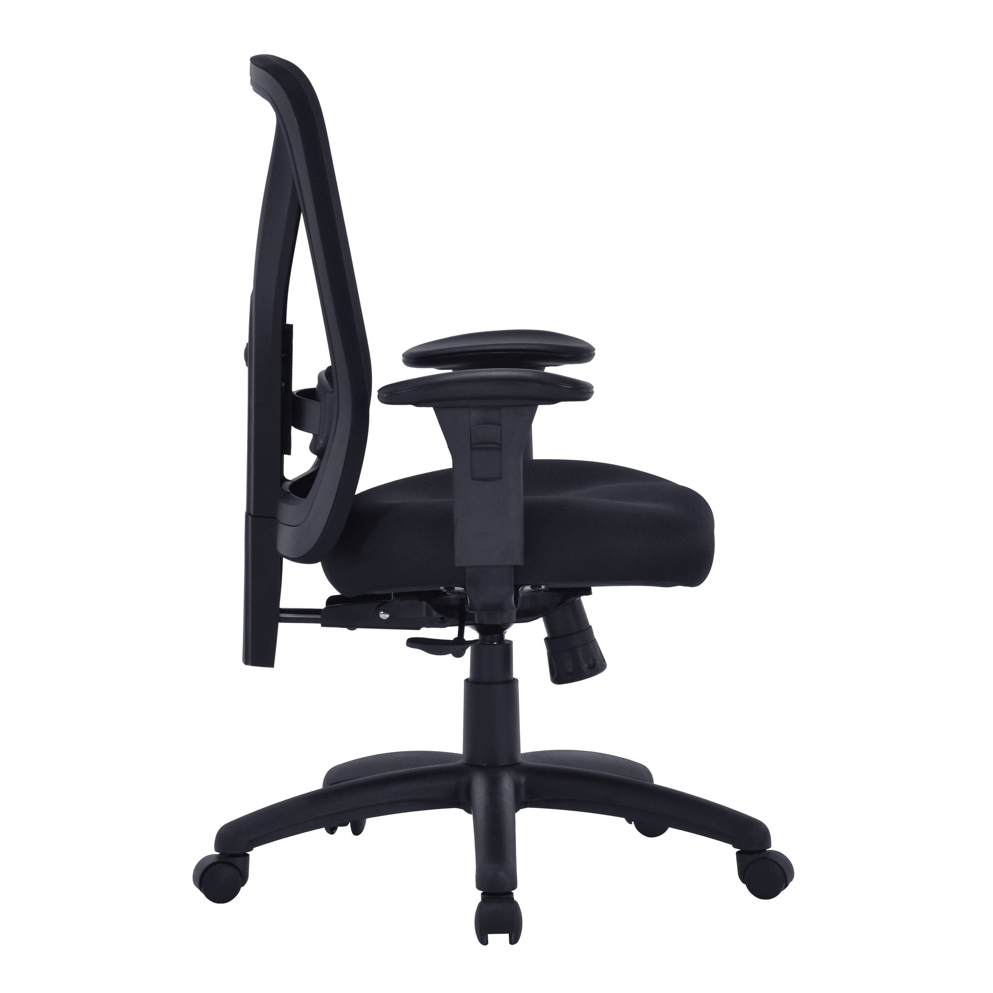 Black office chair with adjustable backrest on a white background