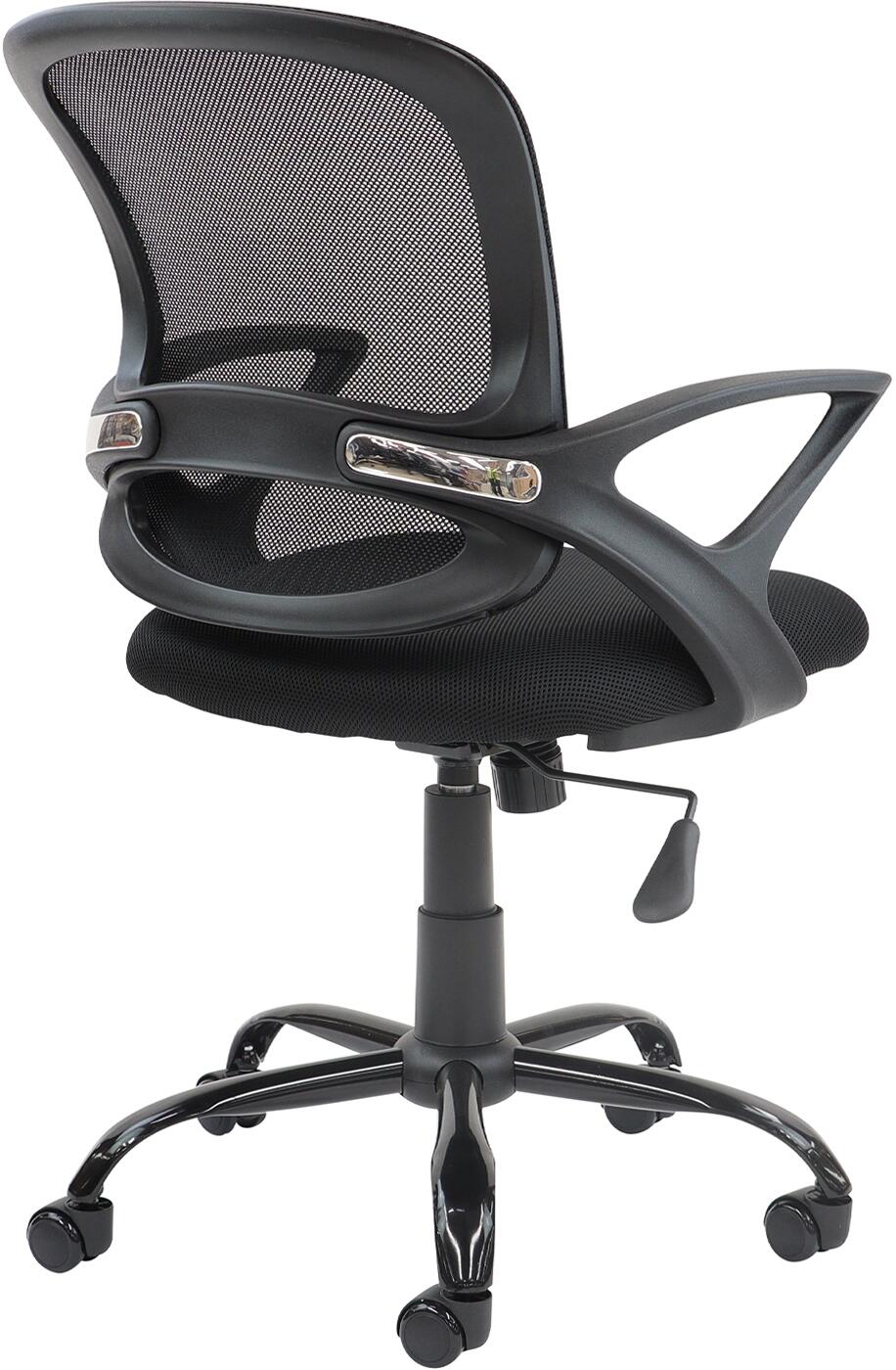 Black office chair with mesh backrest on a white background