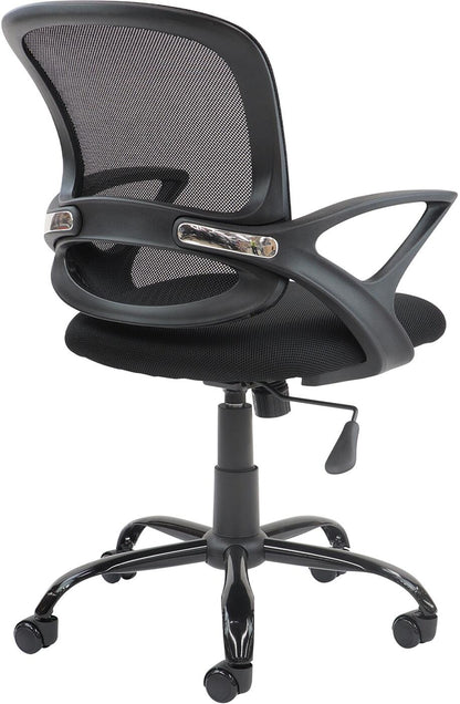 Black office chair with mesh backrest on a white background