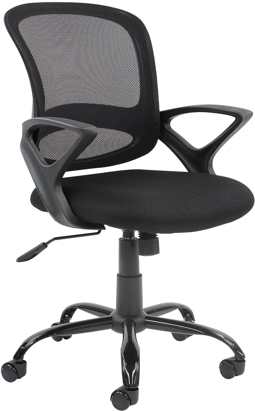 Black office chair with mesh backrest on a white background