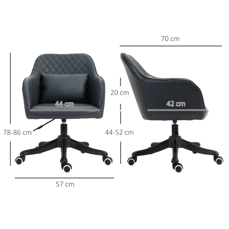 Dimensions of two black office chairs with measurements indicated.