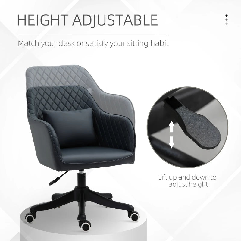 Gray office chair with height adjustment feature on a white background