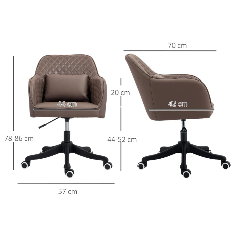 Brown office chair with dimensions on a white background