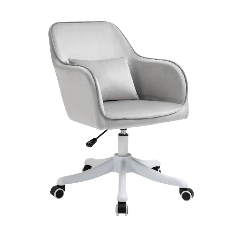 Light grey office chair with a white base on a white background