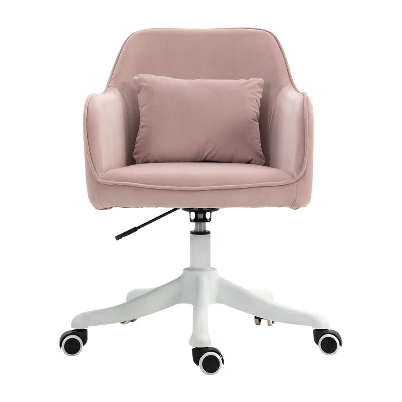Pink office chair with a pillow on a white background