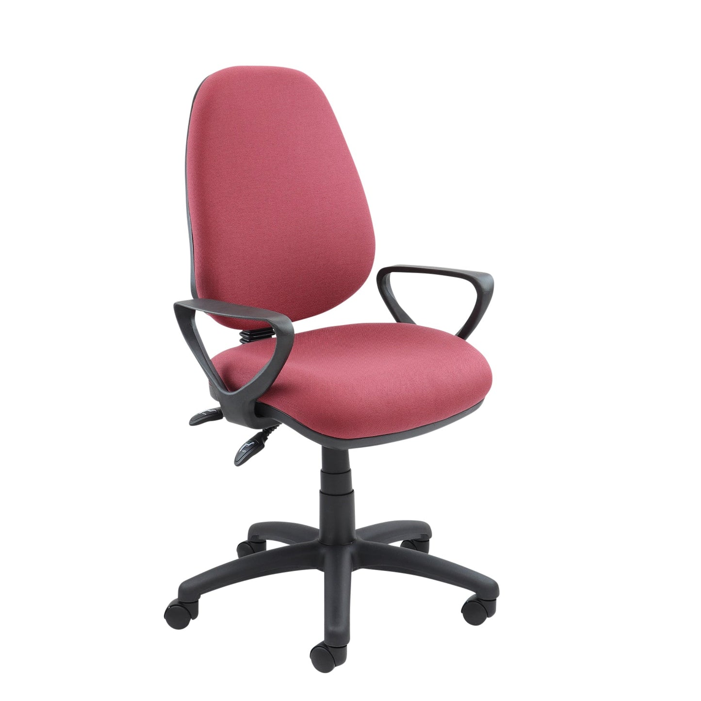 Vantage 100 2 Lever Pcb Operators Chair in burgundy with armrests. 