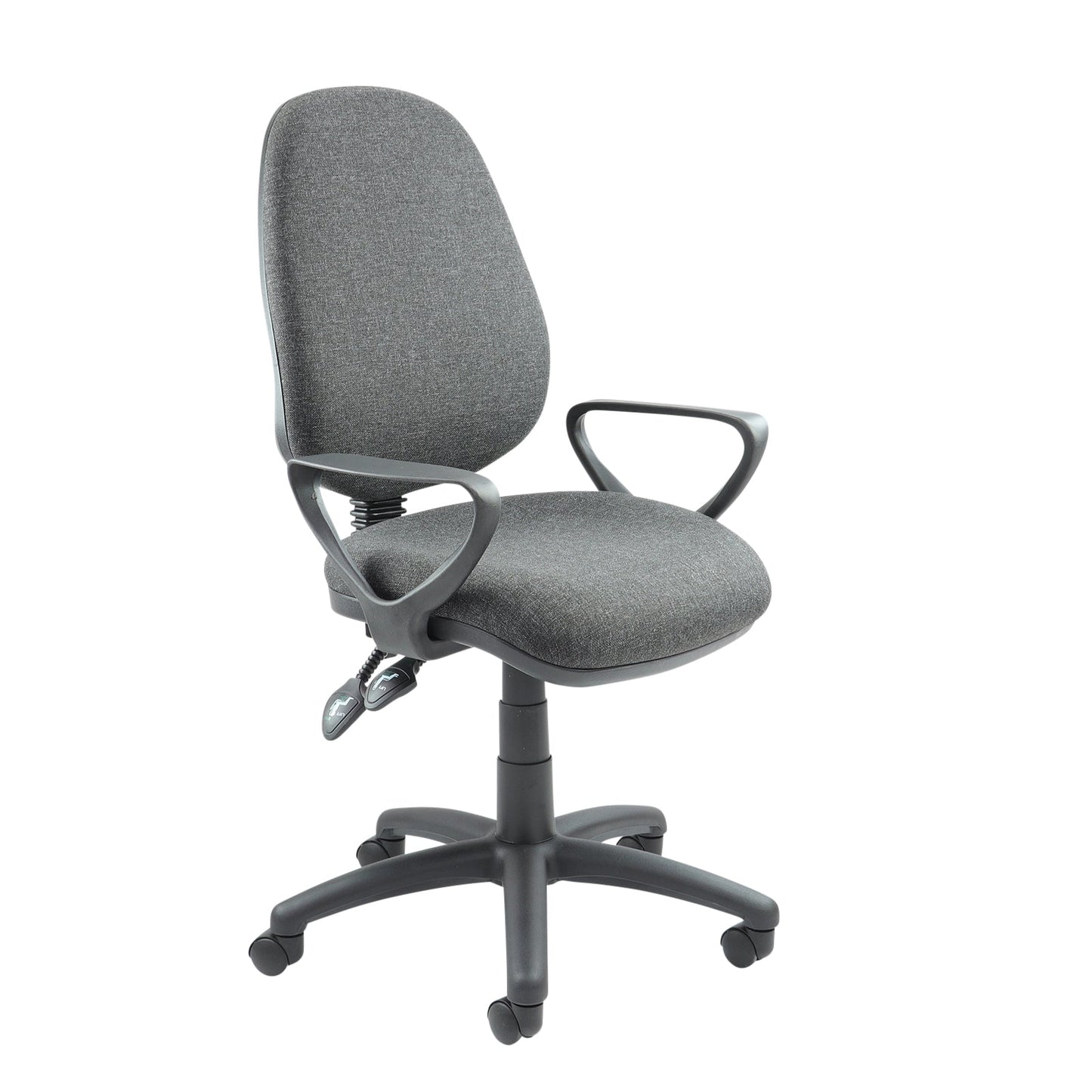 Vantage 100 2 Lever Pcb Operators Chair in charcoal with armrests. 