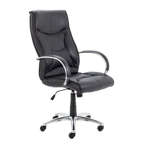 Black office chair with chrome accents on a white background