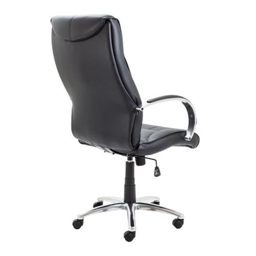 Black office chair with chrome base on a white background
