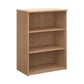 A wooden bookcase with a single opening tambour door and two shelves, made from beech wood.
