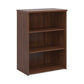 A wooden bookcase with a single opening tambour door and two shelves, made with walnut finish. 