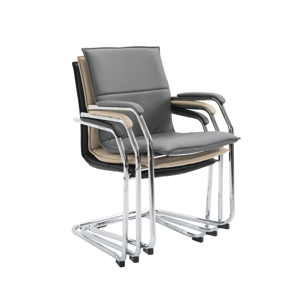 Modern office chair with gray leather seat and backrest on a white background