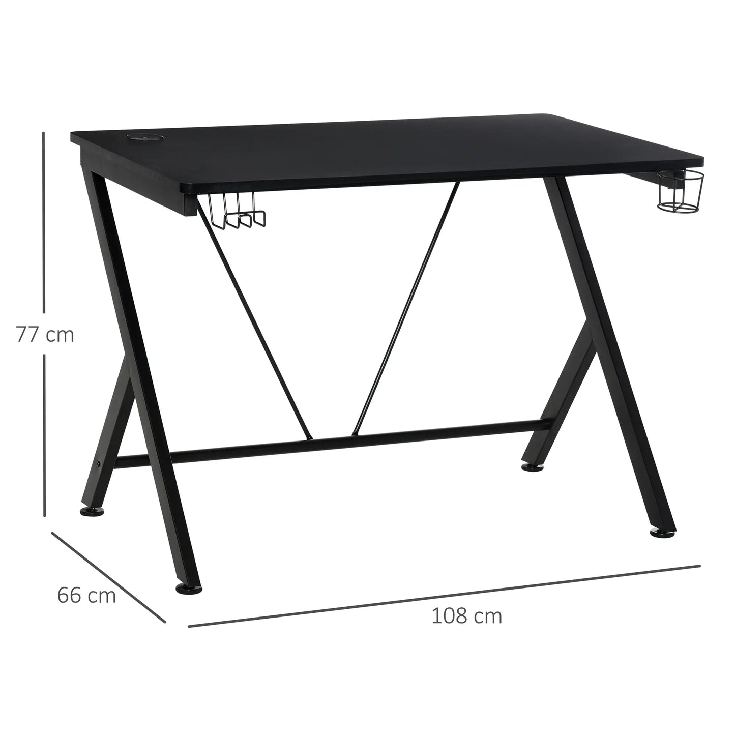 Gaming Desk, 108 x 66cm Computer Table Metal Frame for Small Spaces, Black