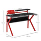 Gaming Desk, Computer Table with Monitor Stand, Wire Basket and Metal Frame, Red