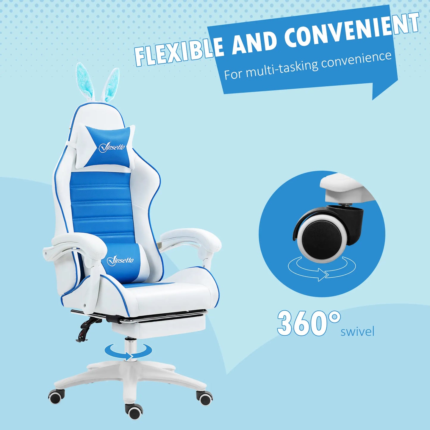Racing Gaming Chair with Removable Rabbit Ears, Yellow