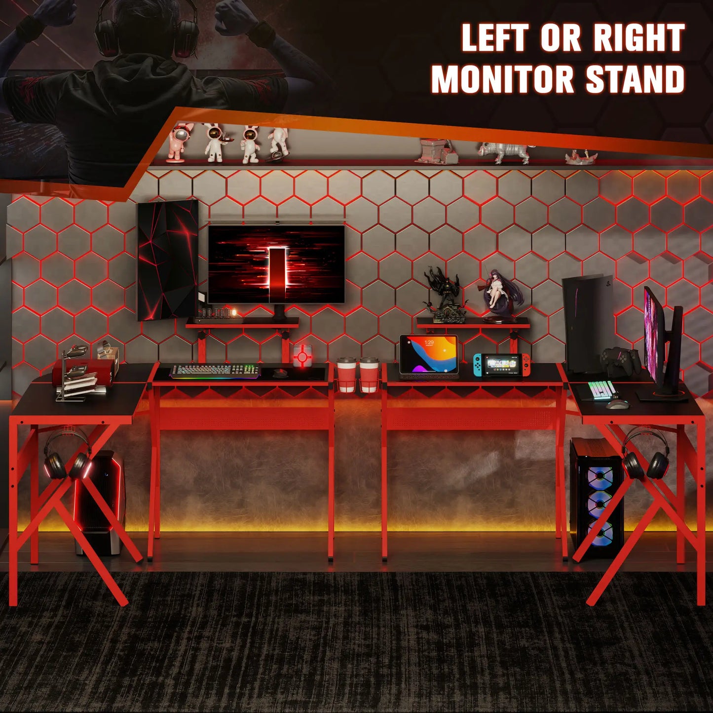 Gaming Desk L-Shaped Corner Computer Table, Red