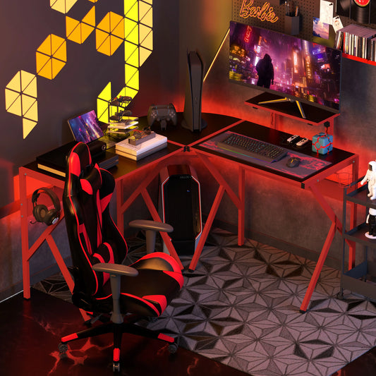 Gaming Desk L-Shaped Corner Computer Table, Red