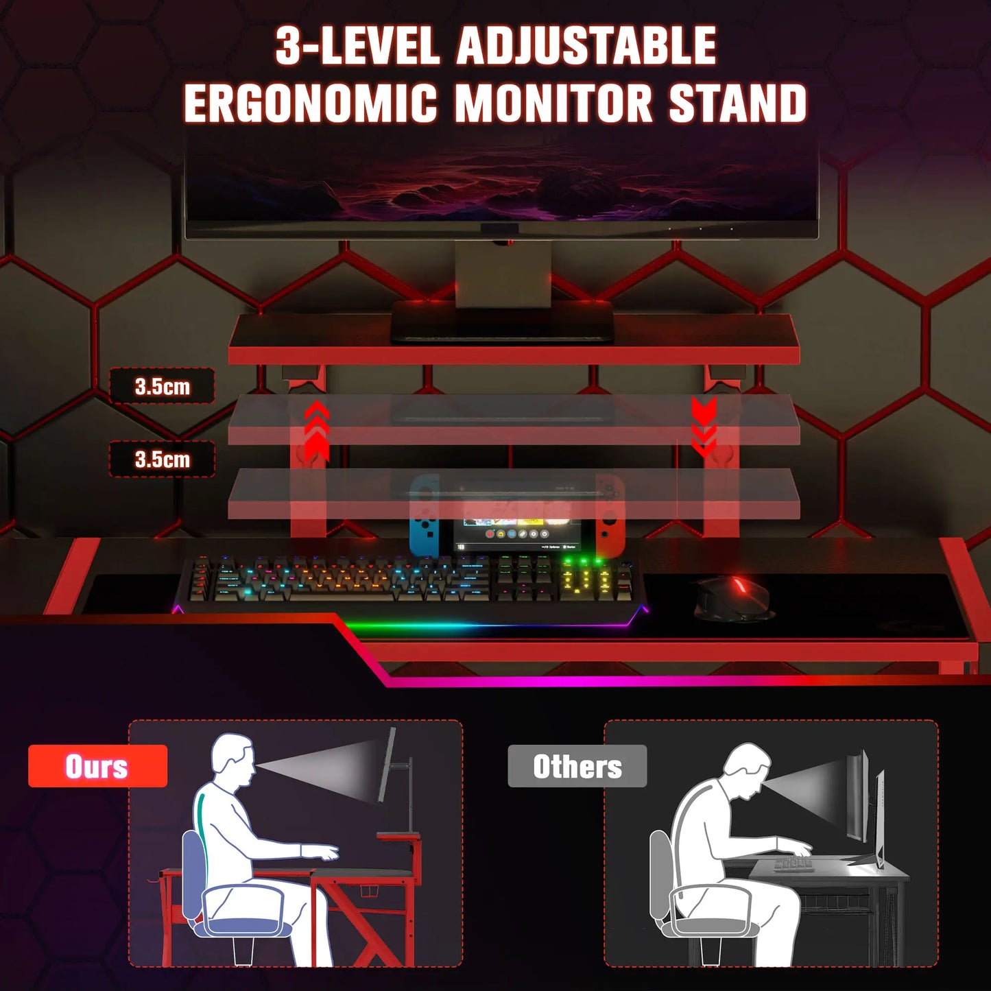 Gaming Desk L-Shaped Corner Computer Table, Red