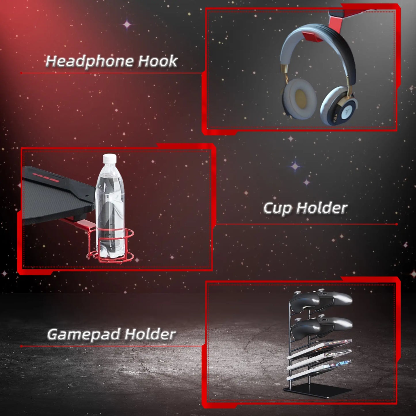 Gaming Desk, Carbon Fibre Desk, Gamer Workstation, Black and Red