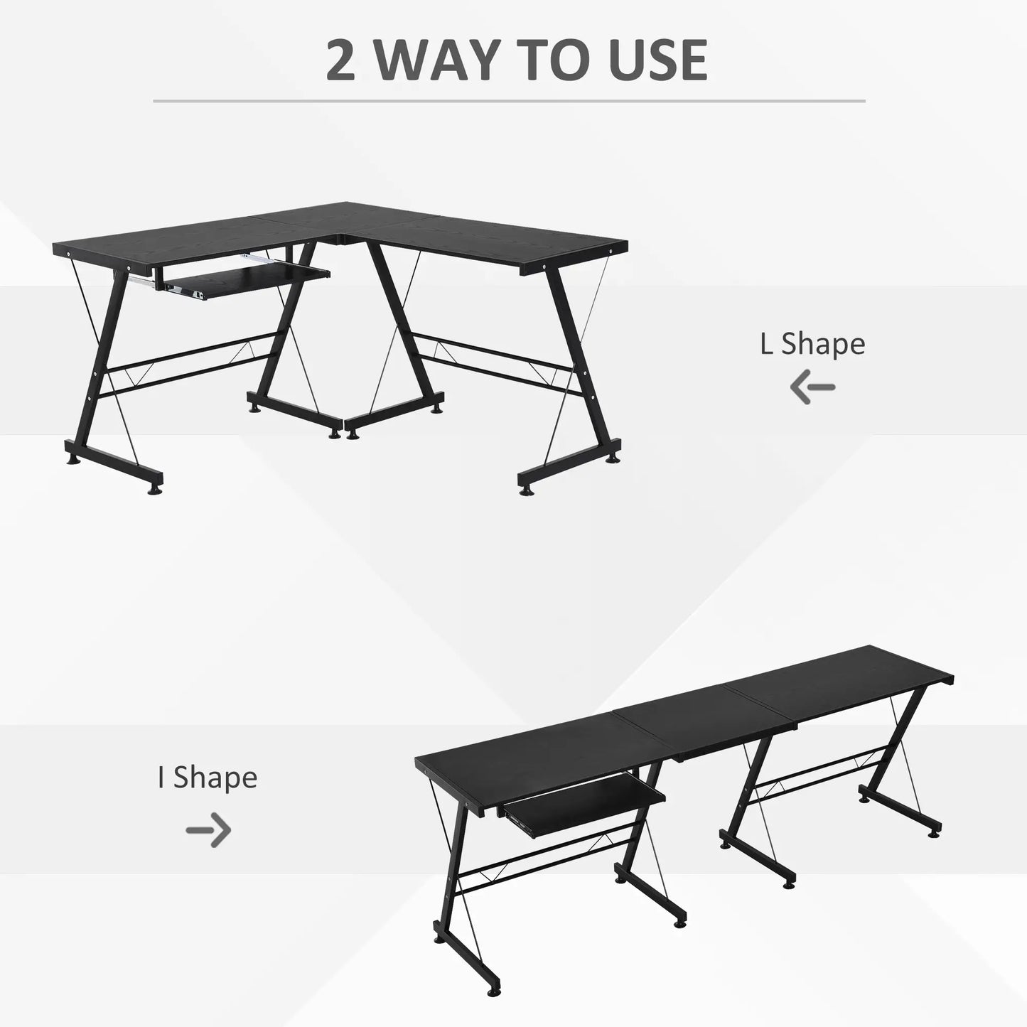 L Shaped Gaming Desk, Corner Computer Desk with Keyboard Tray, Black