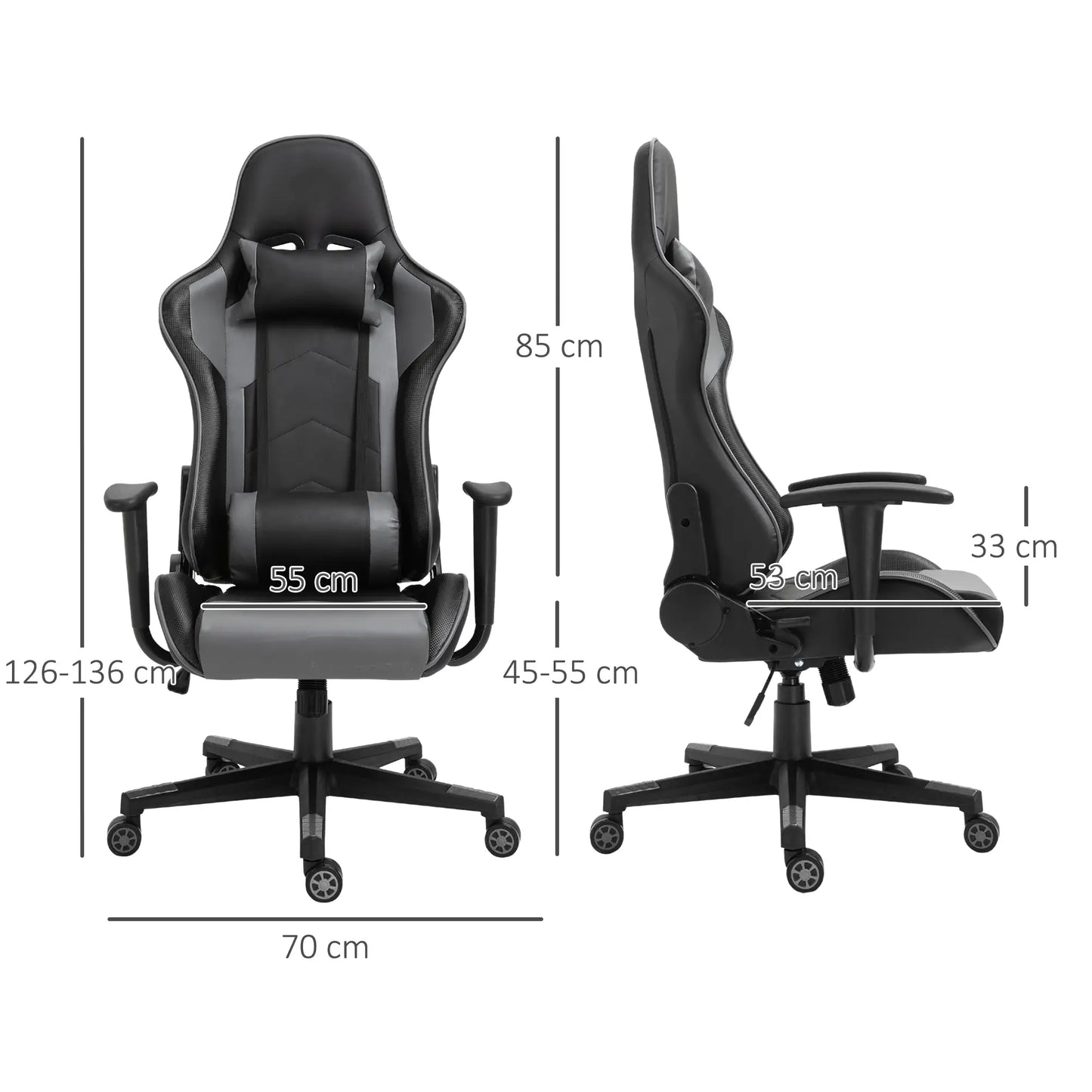 Gaming Chair, Racing Chair, Head Pillow and Lumbar Support, Black