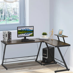 L Shaped Corner Desk with Monitor Stand and CPU Stand, Rustic Brown and Black
